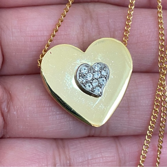 Unsigned Gold plated Slider Heart CZ Stones 18” Necklace - Picture 5 of 13